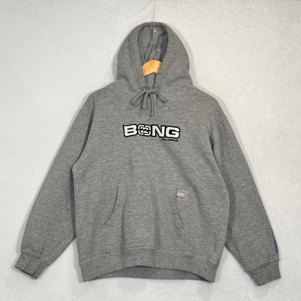 RARE Vintage 90s Billabong Gray Bong Logo Surf Pullover Hoodie Small